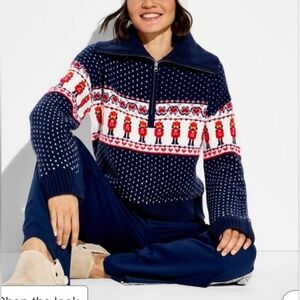 Women's Polo Collar Quarter Zip Novelty Pullover Sweater  Wild Fable Navy Blue S